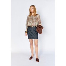 Tena Kadın Rins Yıkama Beli Kemerli Mini Jean Etek