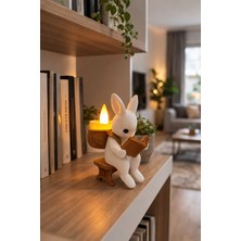 Printorium Kitap Okuyan Tavşan 10 cm LED Mumluk – Dekoratif Kitaplık, Salon ve Masa Üstü Biblo
