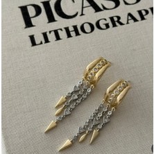 Silver Zincir Detay Gold Küpe