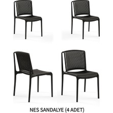 Tilia Nes 4 Adet Polipropilen Sandalye Siyah - Bahçe, Balkon, Teras, Veranda, Havuz Başı, Dış Mekan, Kafe, Restoran, Otel İçin