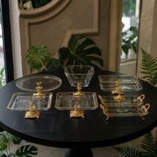 Elta Collection 8 Parça Ayaklı ve Kulplu Masa Sunum Tabağı Seti Gold&gümüş