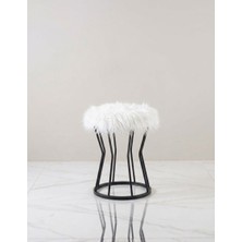 Gazel Siyah Renk Beyaz Peluş Puf