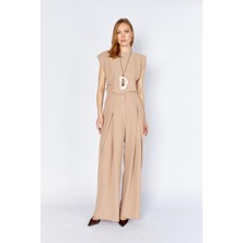 Tena Kadın Vizon 20236 Ön Içe Girmeli Pileli Bol Paça Pantolon