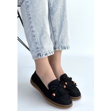 Erbilden Boriy Siyah Deri Tozu Süet Babet Ayakkabı