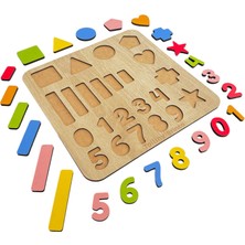 Tollihy Brinco Ahşap Montessori Okul Öncesi 23 Parça Eğitici Sayılar ve Geometrik Şekiller Bultak Puzzle Seti