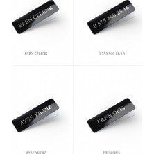 Siyah Metal Yapışkanlı Isimlik Etiket – 6x1.5 cm Kişiye Özel Ofis & Araç & Kişisel Kullanım (5ADET)