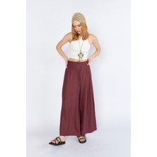 Tena Kadın Bordo Anvelop Model Keten Pantolon