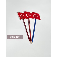 Türk Bayraklı Keçe Kalem Başlığı ve Kurşun Kalem Seti,23 Nisan,milli Bayramlar,ilkokul-Okul Öncesi(20'li-30'lu Set)