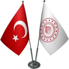 Özel Flama Bayrak Ulaştırma ve Altyapı Bakanlığı Masa Bayrağı ve Türk Bayrağı Saten Kumaş Çiftli Set