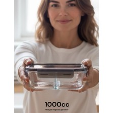 Paşabahçe Bölmeli Büyük Kahvaltılık Cam Kase Silikonlu Kilit Kapaklı Hava Almaz Iki Bölümlü Saklama Kabı