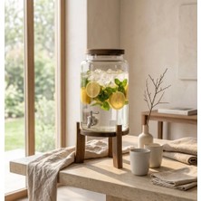 Bienca Ahşap Akasya Standlı 5 Lt Musluklu Cam İçecek Sebili – Borosilikat Cam Limonata Sebili |Dispenser