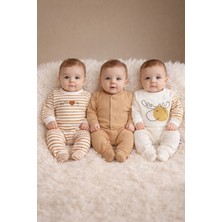 Mai Perla Unisex 3'lü Pamuklu Geyik Desenli Çıtçıtlı Patikli Yenidoğan Tulum Seti