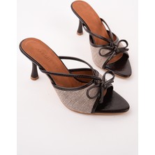 MARSHETTA Lorina Kahve Keten Fiyonk Detaylı Kadın Ince Topuklu Sandalet Terlik