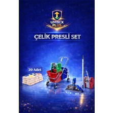 Umbex Çift Kovalı Paspas Arabası Krom Çelik Presli Temizlik Arabası Temizlik Seti