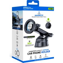 Acl T-135 Magsafe Uyumlu N52 Karbon Fiber Tasarımlı Süper Güçlü Vantuzlu Konsol ve Cam Telefon Tutucu