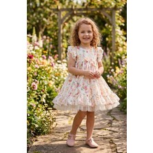 Çiçek Desenli Lale Bağlamalı Tüllü Kız Çocuk Elbise