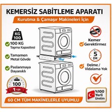 Etepzo Çamaşır Kurutma Makinesi ve Çamaşır Yıkama Makinesi Üst-Üste Birleştirme Aparatı Birlmatik Metal&Kemersiz (Beyaz)
