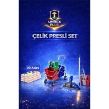 Umbex Çift Kovalı Paspas Arabası Krom Çelik Presli Temizlik Arabası Temizlik Seti