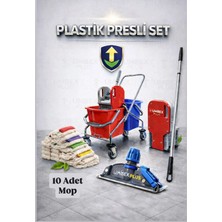 Umbex Çift Kovalı Krom Paspas Arabası Temizlik Arabası Islak Mop Seti 10 LU MOP SETLI