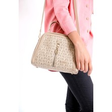 Just Polo Kadın 2 Bölmeli Kum Renkli Fermuar Kapama El ve Omuz Çantası Uzun Ayarlanabilir Askı ile