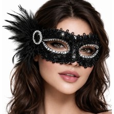 Urfakent Siyah Taşlı Venedik Parti Maskesi – Tüylü Payetli