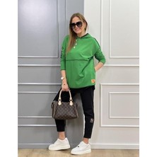 Evyora Kadın Yeşil Kapşonlu Etek Ucu Detay Arma Ters Dikiş Gorunumlu Ikili Takım