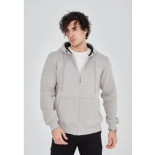 Evyora Unisex Tam Fermuarlı Kapşonlu  Sweatshirt - Boyalı Gri