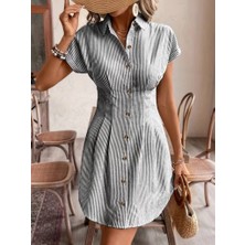 Evyora Kadın Kısa Kollu Yakalı Önden Düğmeli Kısa Trikoton Elbise