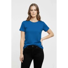 Evyora T-Shirt Bisiklet Yaka Slim Fit Likralı Tişört Günlük Basic Body - Indigo