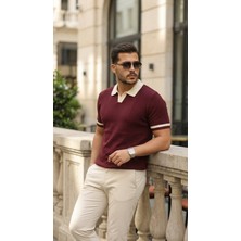 Evyora Erkek Renkli Yakalı File Desenli Kısa Kollu Tişört