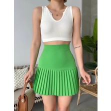 Evyora Altı Pliseli Mini Etek Yeşil S24705