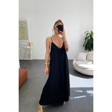 Evyora Kadın Ip Askılı V Yakalı Uzun Aerobin Elbise