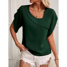 Evyora Kadın Kısa Kollu Yaka ve Kol Detay Jesica Bluz