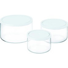 Yuvarlak 3’lü Borosilikat Cam Saklama Kabı Seti, 0.40 L + 0.80 L + 1.50 L, Sızdırmaz Kapak, Mikrodalga-Fırın-Buzdolabı-Bulaşık Makinesi Uyumlu