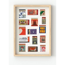 Viela Home Ahşap Çerçeveli Kibrit Kutu Koleksiyonu Poster – Retro Pop Art Duvar Dekoru