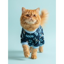 Kemique Goodpaws Lacivert Penye Kedi Tulumu | Desenli Kedi Pijaması | Kediler Için