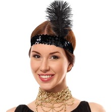 Urfakent Siyah Renk Çarliston Başlık 90 Lı Yıllar 80 Li Yıllar Tüylü Saç Bandı