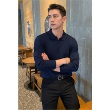 Tarz Cool Erkek Polo Yaka Fitilli Triko Kazak