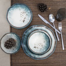 Güral Porselen Nesrin Bone Porselen 24 Parça 6 Kişilik Mavi Desenli Yemek Takımı