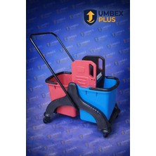 Umbex Plus-Çift Kovalı Plastik Temizlik Arabası ve Paspas Arabası Seti Plastik Standart Presli Plastık Preslı