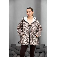 Fehu Bloom Leopar Desen Kapüşonlu Oversize Yağmurluk