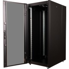 Lande 26U 600X800 Hyperline Dikili Tip Rack Kabinet (Siyah) (Ön Cam Kapak / Tekerlekli)