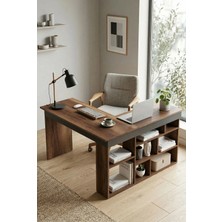 Robin Home Boston Kitaplık Raflı Çalışma Masası Ofis Masası L Masa Barok-Antrasit