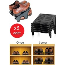Meleni Home Siyah Çiftli Ayakkabı Düzenleyici Rampa 5'li Set ile Düzenli Saklama Çözümü