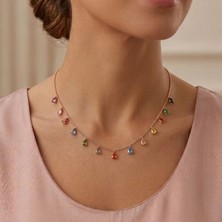Pigado 925 Ayar Gümüş Damla Kolye Renkli Taşlı Rose