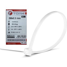 Tork Plastik Kelepçe Kablo Bağı 100'Lü 200x2.5mm Beyaz
