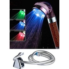 Renk Değiştiren LED Işıklı Duş Başlığı Seti- Hortum Askı Seti (Pilsiz- Elektriksiz)