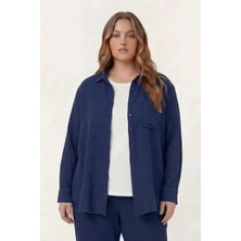 Rmg Müslin Kumaş Büyük Beden Gömlek Lacivert