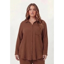 Rmg Müslin Kumaş Büyük Beden Gömlek Kahve