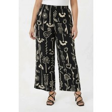 Rmg Grafik Desenli Kadın Büyük Beden Pantolon Siyah